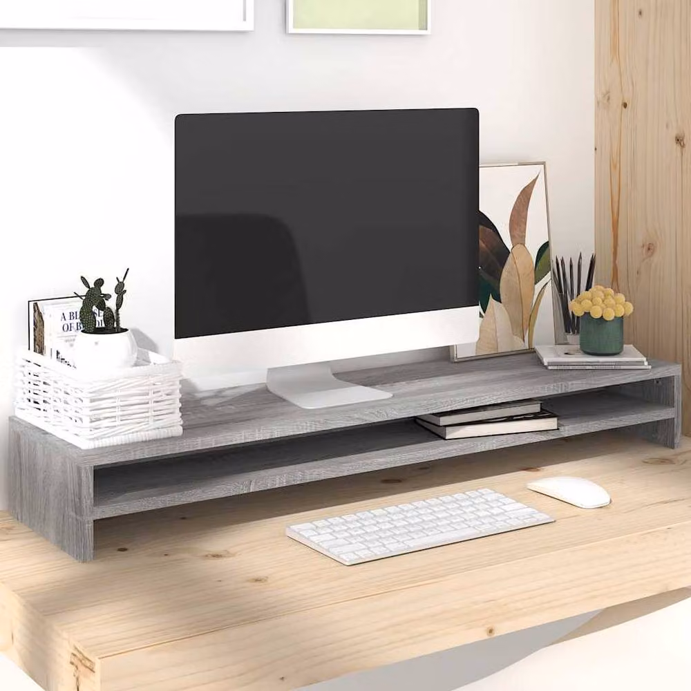 Berkfield Home Monitor Stand in Grey Sonoma, W/D/H: 100 x 24 x 13 cm – 2