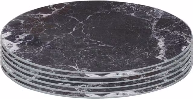 Harbour Housewares Set of 6 Round Glass Placemats in Black and White Marble Effect, Diameter: 30 cm