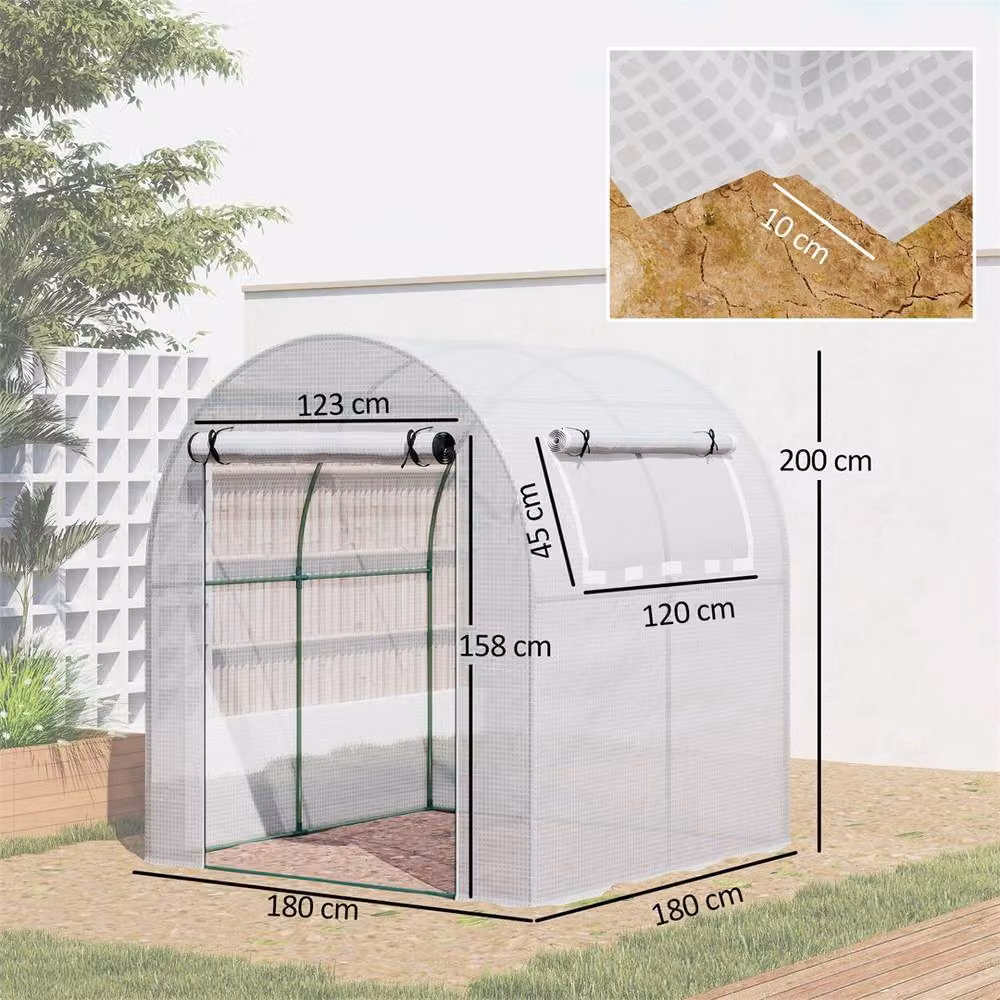 Nordara White Steel Garden Polytunnel Greenhouse W: 180 cm, D: 180 cm, H: 200 cm – 2