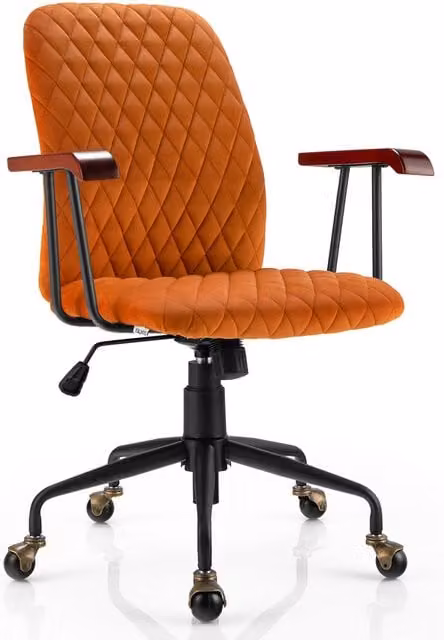 Costway Vintage Orange Velvet Swivel Task Chair with Armrests and Castors