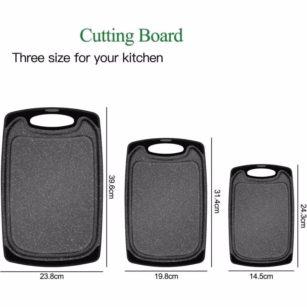 SPETLEK Set of 3 Rectangular Plastic Chopping Boards in Grey with Non-Slip Feet – 3