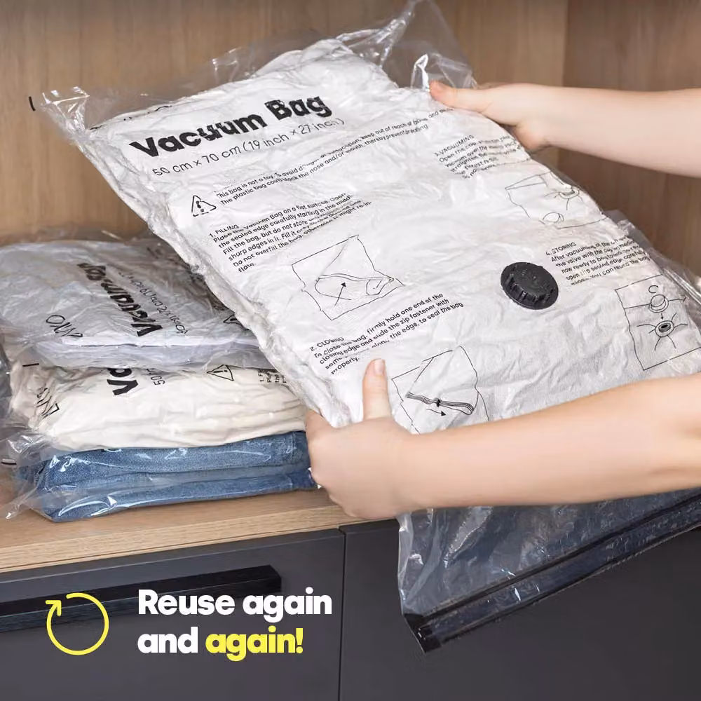 LIVIVO 8 Pack Medium Vacuum Compression Storage Bags in Black and Transparent – 4