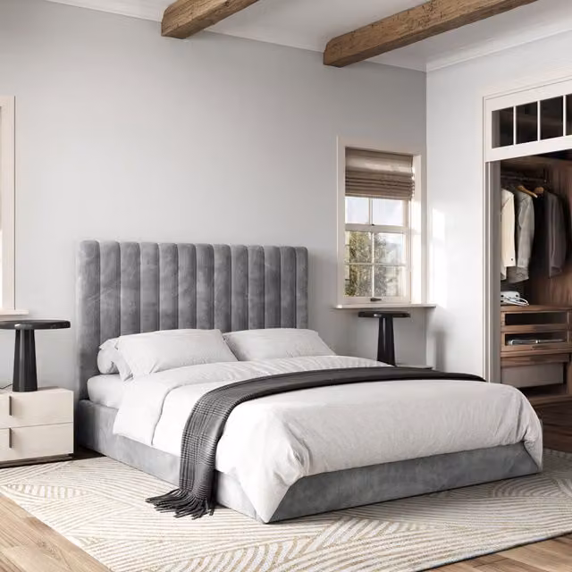 Flair Everley Upholstered Fabric Ottoman Kingsize Bed in Grey, 180 x 200 cm
