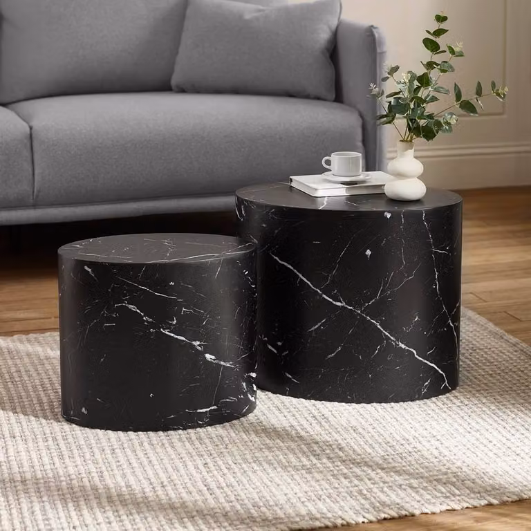Cheshire Sorrento Nest of 2 Oval Tables in Black Marble Effect