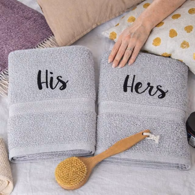 Duncan Stewart Personalised Silver Cotton Terry Bath Towel Set for Couples