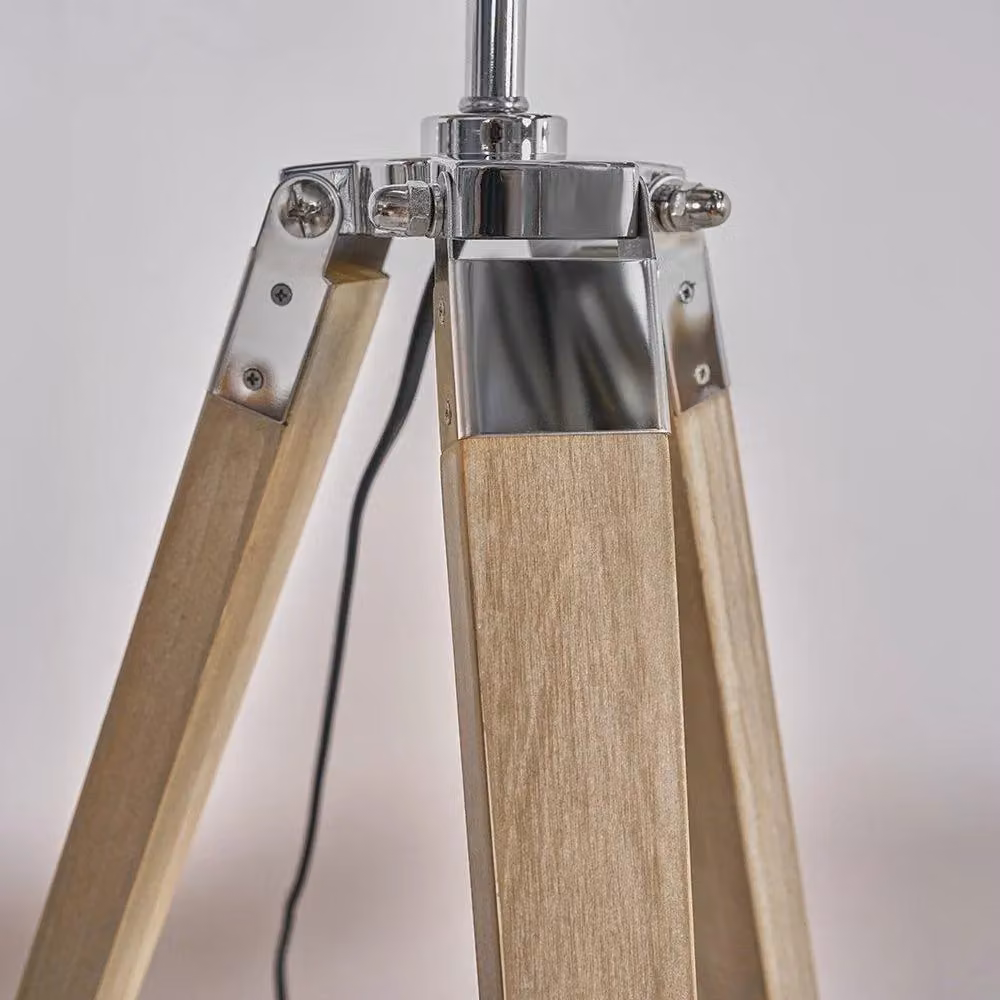 ValueLights Clipper Tripod Table Lamp Base in Brown and Silver with Wood Details – 2