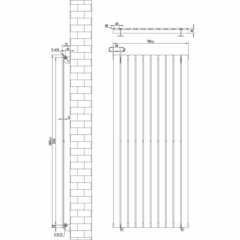 Monstershop Flat Single Column Steel Radiator, Black, H x W: 160 x 70 cm – 5