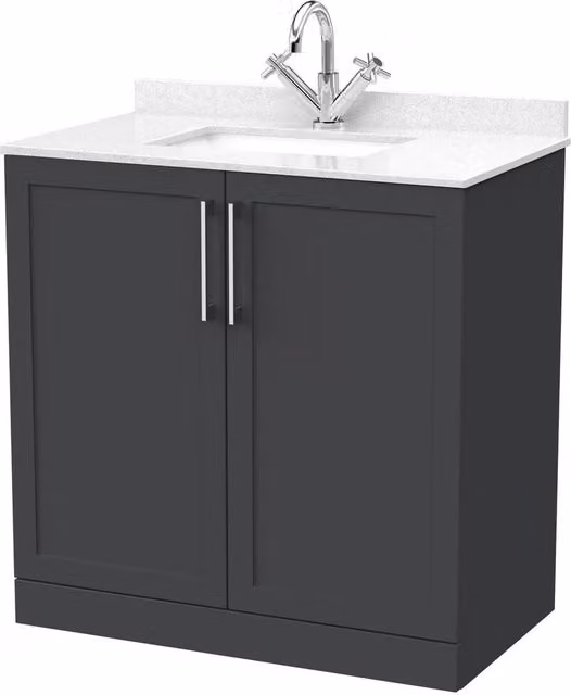 Balterley Stonnall 2 Door Bathroom Vanity Unit with Marble Top and Basin, Dark Grey, Width: 80 cm
