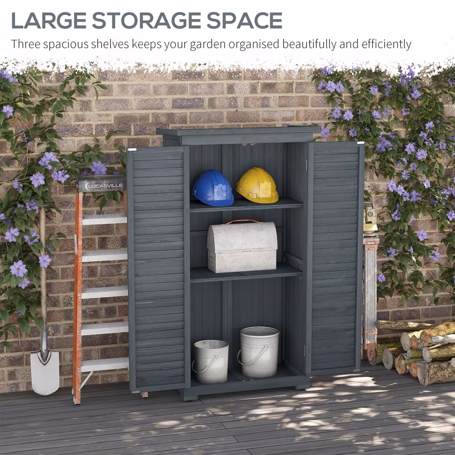 Outsunny Grey Outdoor Storage Cabinet with 3-Tier Shelves and Double Doors, W/D/H: 87 x 47 x 160 cm – 7