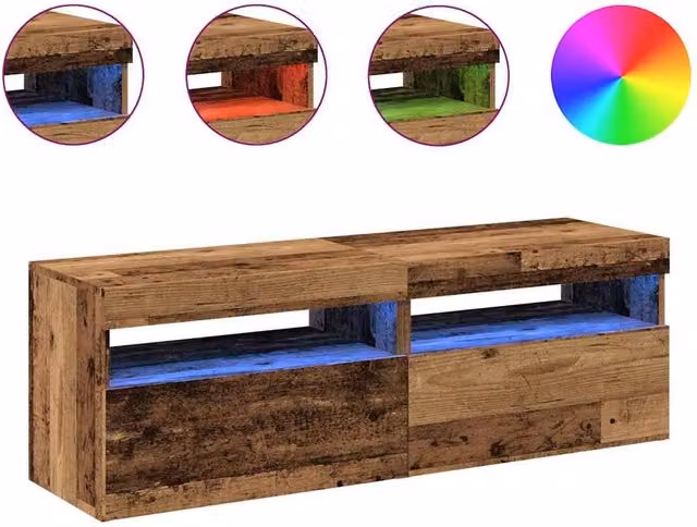 Berkfield Home Set of 2 Modern TV Cabinets with LED Lights in Brown Old Wood Engineered Wood
