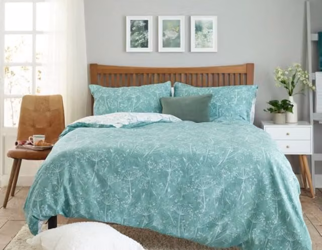 Deyongs Floral Cotton Rich Duvet Cover and Pillowcase Set in Green and Blue, 200 Thread Count, W/H: 200 x 220 cm