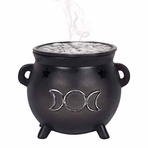 Spirit of Equinox Green Tree Triple Moon Cauldron Incense Holder, Black and Silver Ceramic – 2