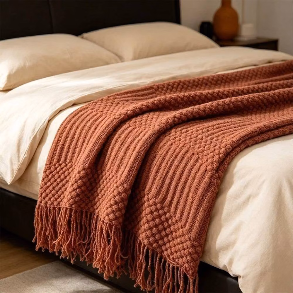 Pawnora Brown Solid Knitted Throw Blanket, W 130 cm x D 150 cm – 2