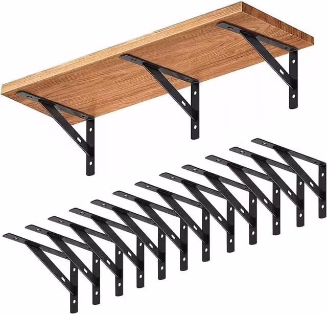 SPETLEK 12-Piece Matt Black Stainless Steel L-Shaped Wall Mounted Shelf Brackets – 1
