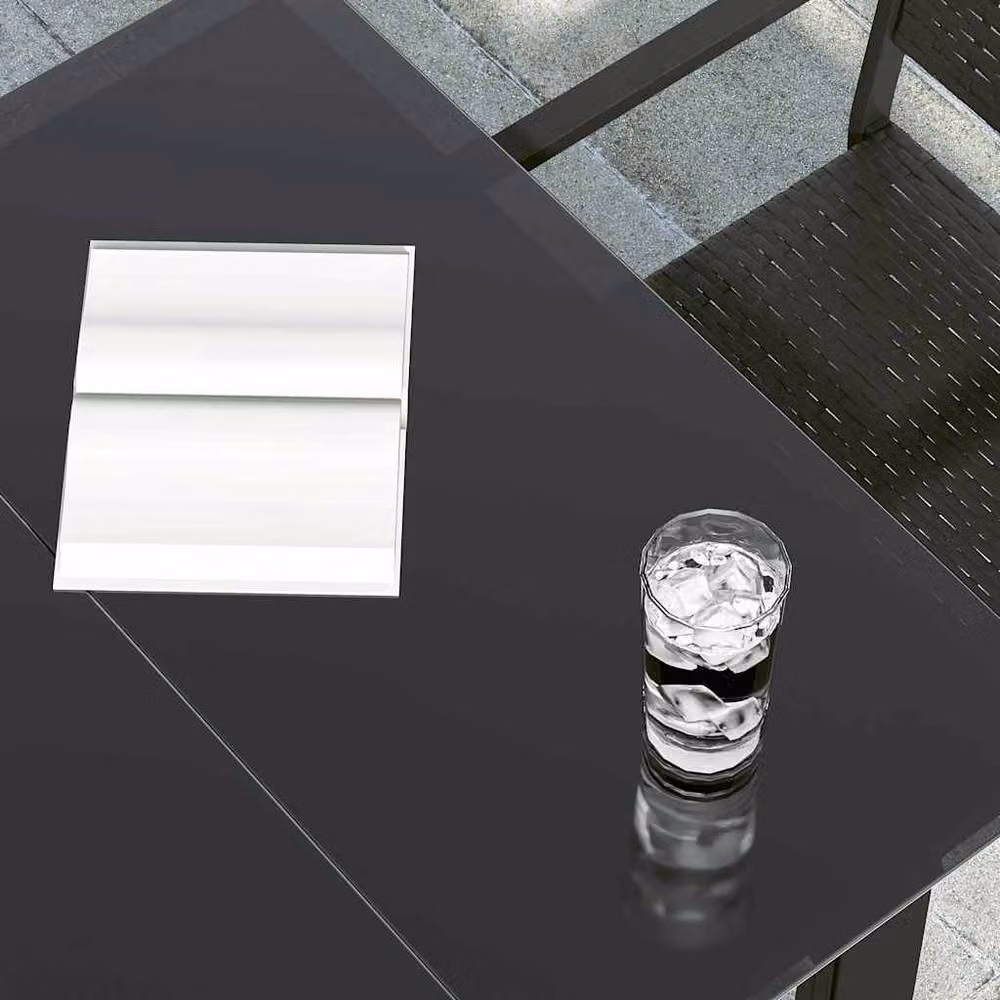 Berkfield Home Elegant Garden Dining Table in Black Steel and Tempered Glass, W: 160 cm, D: 80 cm, H: 74 cm – 4