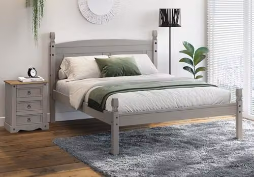 Mercers Furniture Corona Grey Double Bed Frame, Solid Pine Wood, W/D/H: 146 x 201 x 116 cm