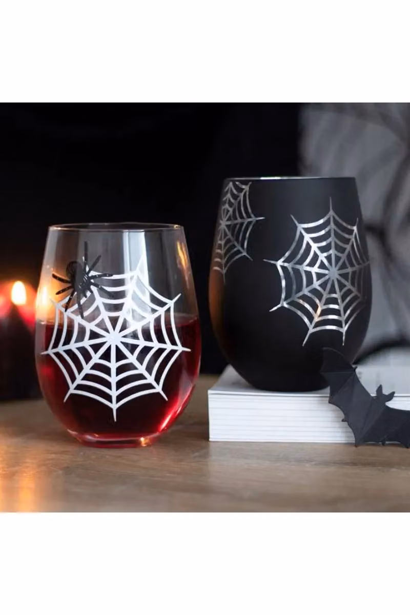 Spirit of Equinox Set of 2 Spider and Web Wine Glasses in Black, Transparent and Silver – 5