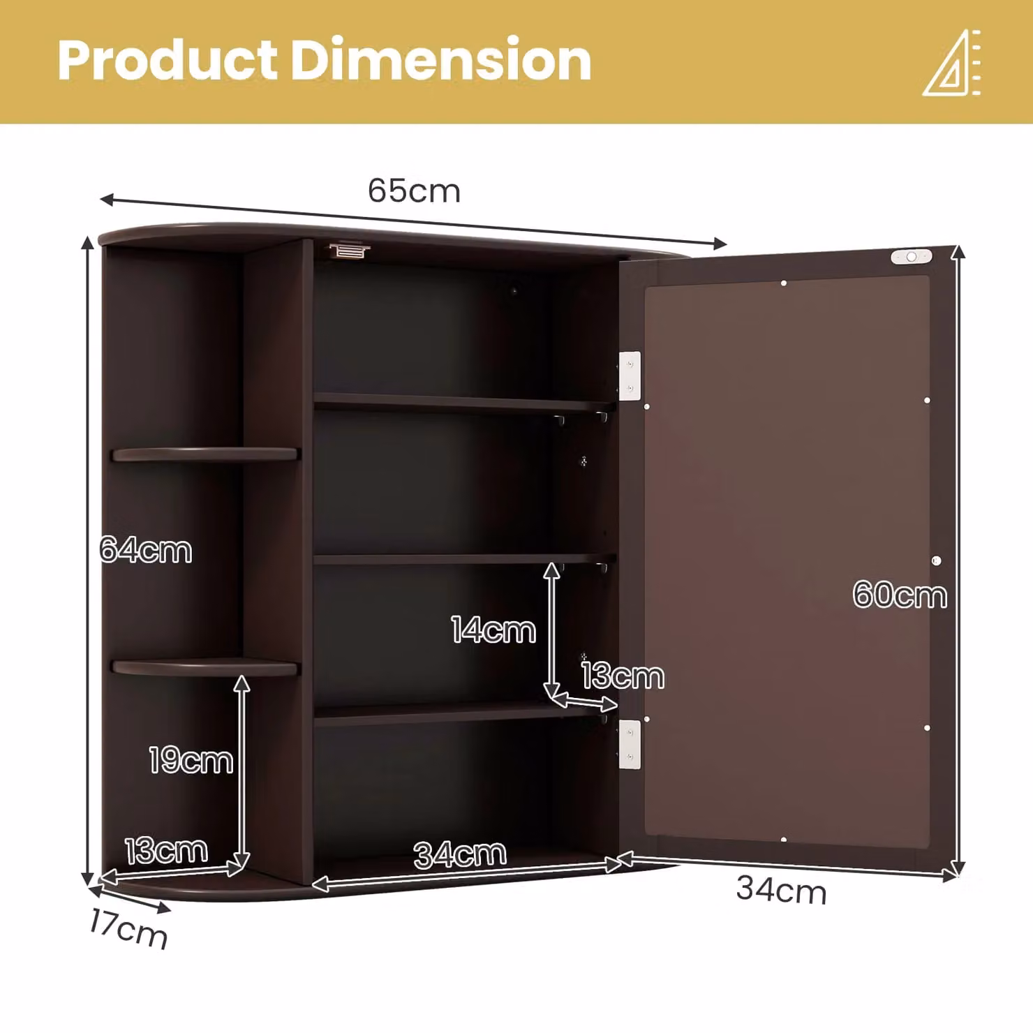 Gymax Modern Wooden Mirrored Bathroom Cabinet in Dark Brown – 2