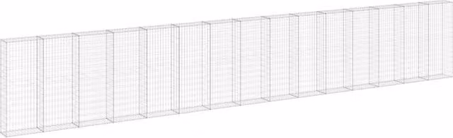Berkfield Home Galvanised Steel Gabion Fence Wall with Covers in Silver, W: 900 cm, D: 30 cm, H: 150 cm