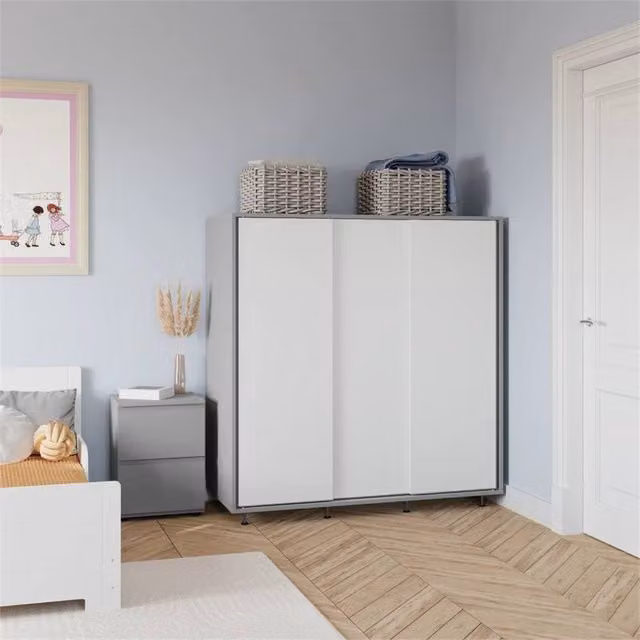 FORGEVIO Modern Freestanding Wardrobe with Hanging Rail and Hinged Doors, Grey and White, W/D/H: 120 x 51.5 x 120 cm