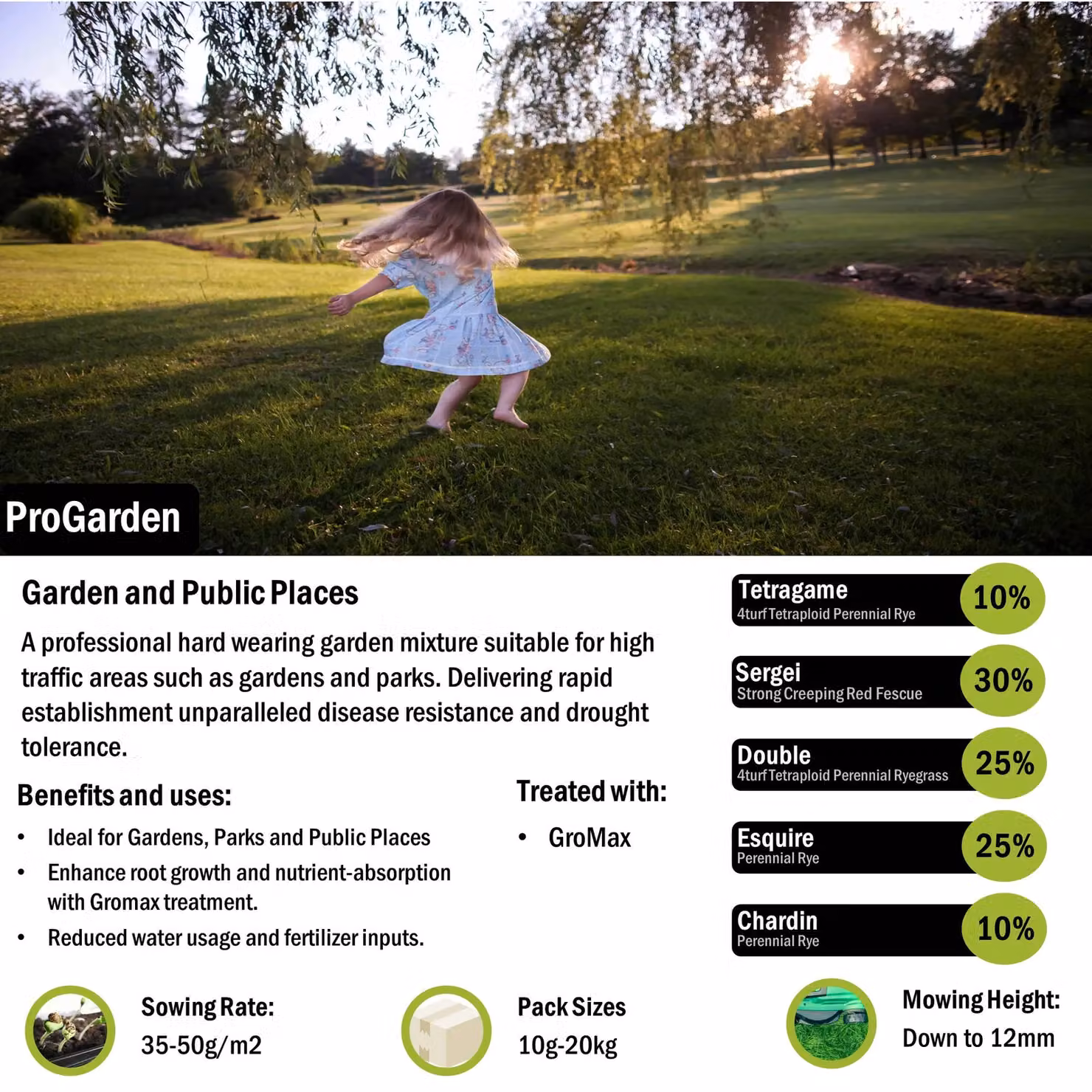 Pegdev ProGarden High-Density Lawn Seed for Year-Round Gardens, 1.5kg – 2