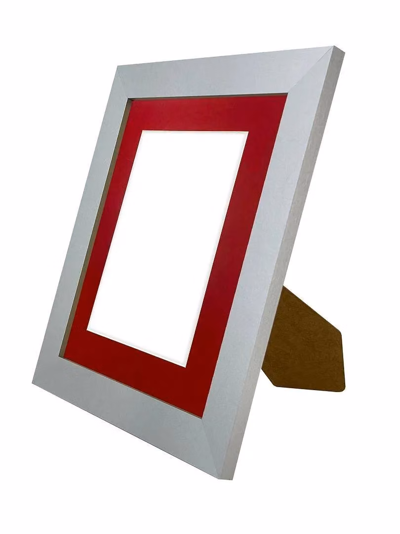 Frames & Mirrors 4U Metro Modern Rectangular Single Picture Frame in Light Grey with Red Mount for 7 x 5 Inch Images – 2