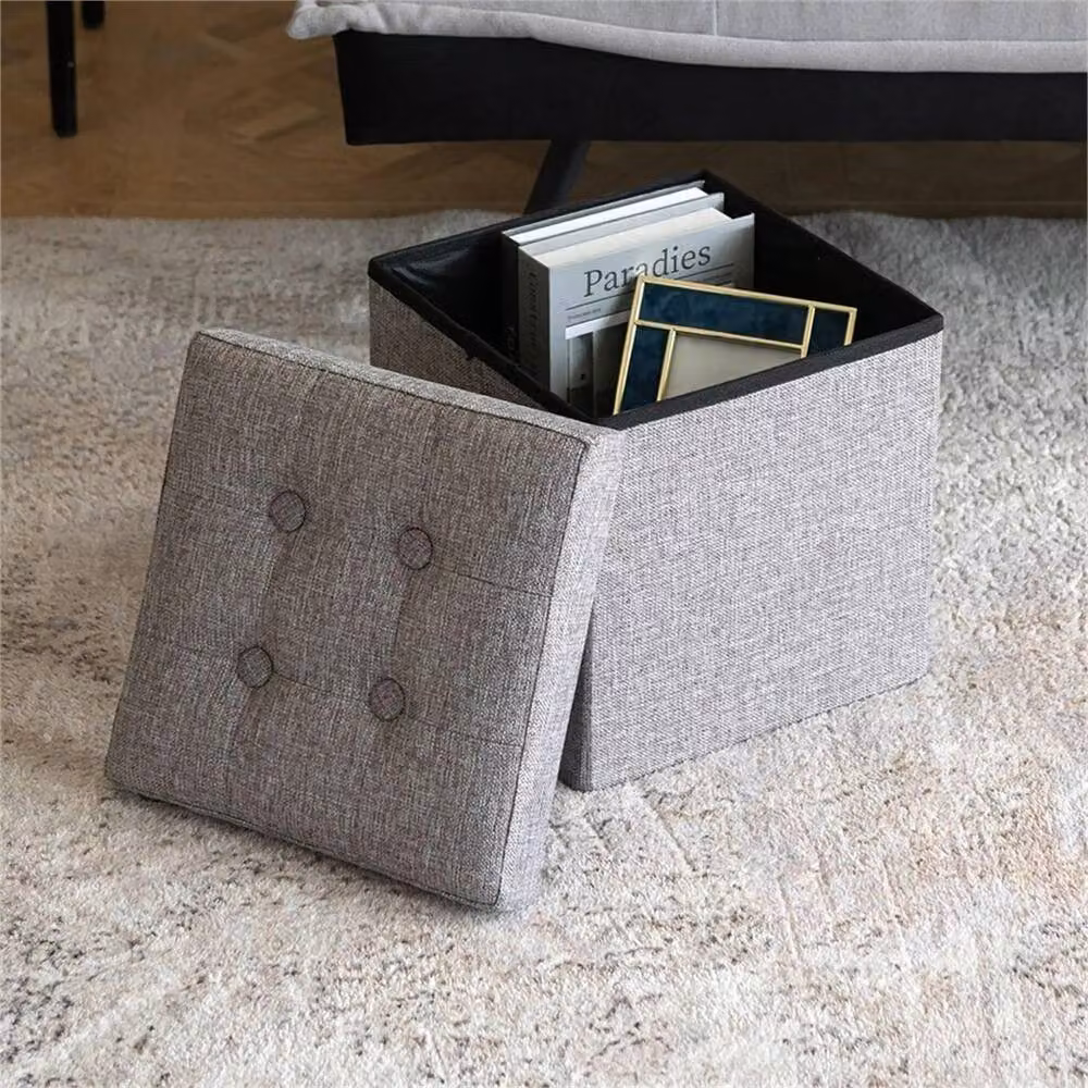 PAWNORA Large Ottoman Storage Seat Stool in Grey, W/D/H: 38 x 38 x 38 cm – 5