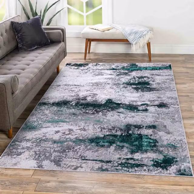 Serdim Rugs Emperor Onyx Modern Abstract Area Rug in Turquoise, Green and Multicolour, W: 200 cm, D: 290 cm