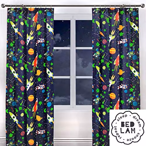 Bedlam Supersonic Glow In The Dark Star Pattern Pencil Pleat Curtains, Blue, W: 168 cm, D: 183 cm – 3