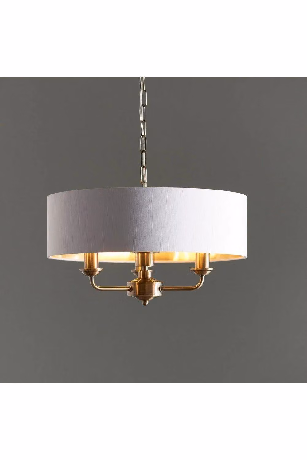 Netlighting Highclere Single Shade Pendant Ceiling Lamp with Antique Brass Plate and Vintage White Fabric – 2