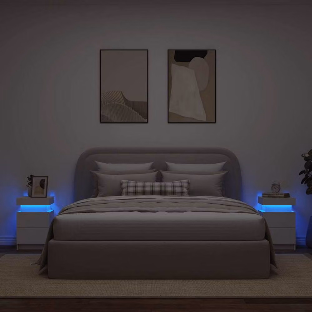 Berkfield Home Set of 2 White Glossy Bedside Cabinets with Integrated LED Lights, W/D/H: 35 x 39 x 55 cm – 3