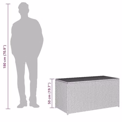 vidaXL Grey Poly Rattan Garden Storage Box and Bench, W/D/H: 100 x 50 x 50 cm – 3