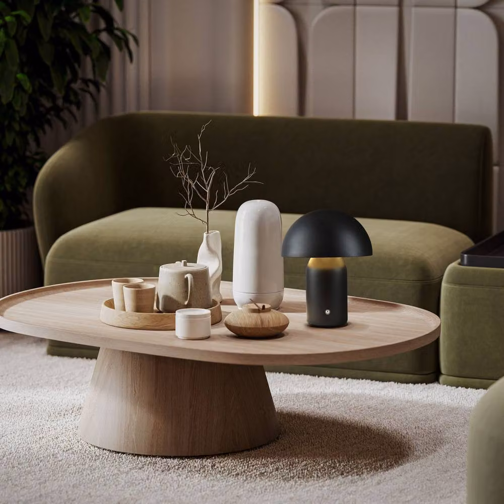 Happy Homewares Modern Rechargeable Mushroom Table Lamp with Touch Dimmer in Black, Height: 25.4 cm – 5
