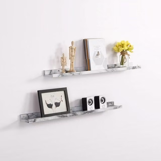 Spot On Dealz Wide Marble Effect Wall Mounted Photo Shelf in White