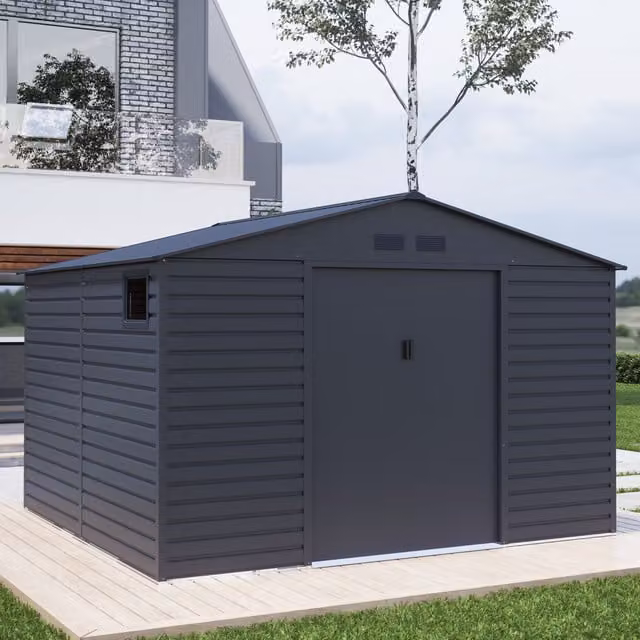 BillyOh Upton Apex Metal Shed in Grey/Anthracite with Double Doors, Window and Side Vent