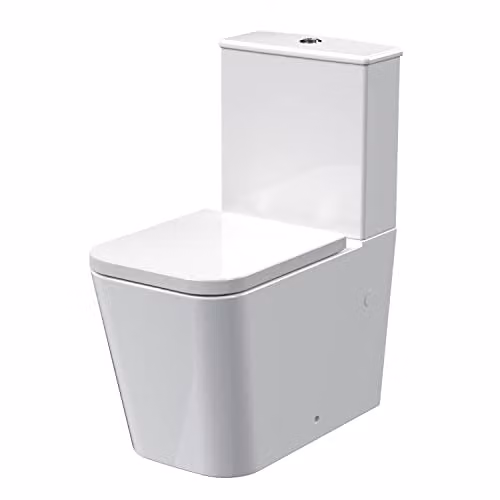 nuie NCG550 Ava Modern Soft Square Flush to Wall Toilet Pan with Cistern and Soft Close Seat, White – 1