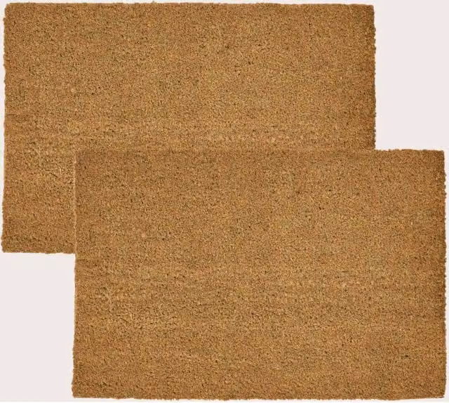 Homescapes Set of 2 Plain Rectangular Coir and Rubber Non-Slip Doormats, Brown, W/D: 60 x 40 cm