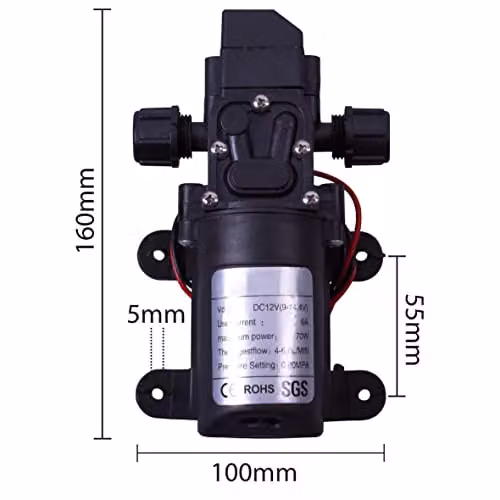 Prem-i-air 12V Self Priming Diaphragm Water Pump with Built-in Pressure Switch, Black – 2