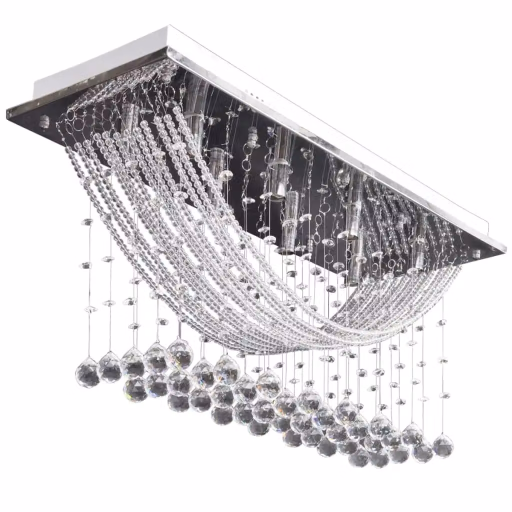 Berkfield Home White and Silver Ceiling Lamp with Glass Crystal Beads, 8 x G9, Diameter: 29 cm – 2