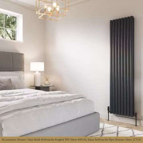 UK Radiators Omeara Anthracite Elliptical Tube Vertical Designer Double Panel Radiator H 180 cm x W 46.4 cm – 3