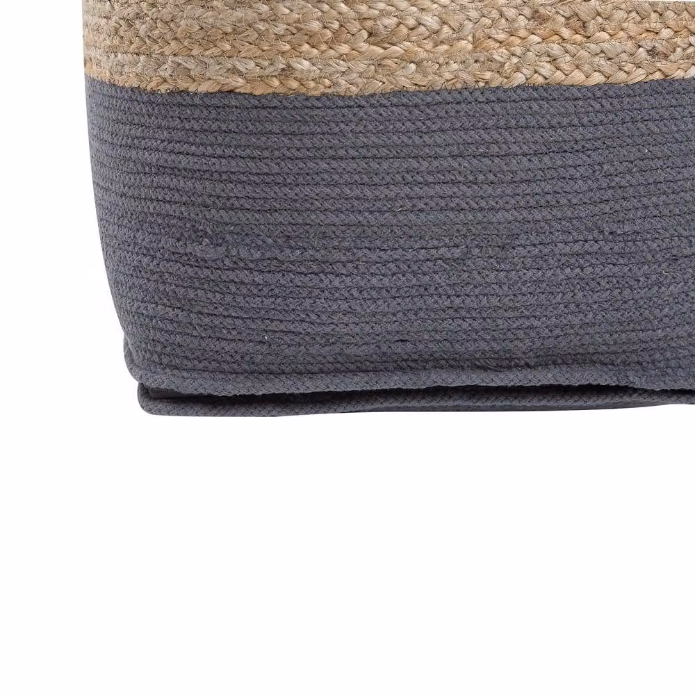 Wyld and Coco Coastline Grey Jute and Cotton Knit Pouf Ottoman W/D/H: 44 x 44 x 44 cm – 3