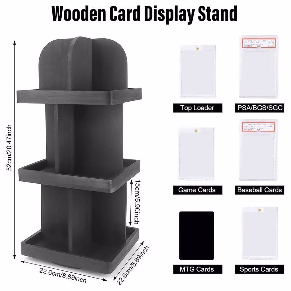 KORVIXA Rotating Wooden Trading Card Display Tower in Black, W/D/H: 100 x 100 x 52 cm – 4