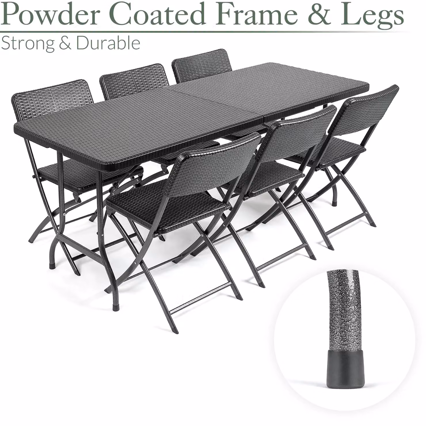 Christow 6 Seater Rattan Effect Garden Dining Set in Grey with Powder Coated Steel Frame, W/D/H: 150 x 64 x 74 cm – 4