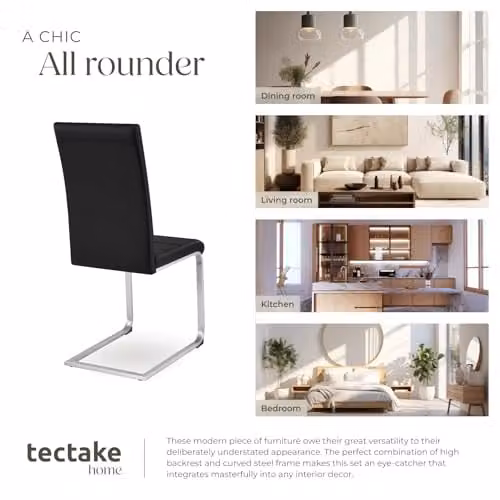 tectake Bettina Set of 8 Modern Dining Chairs with Synthetic Leather Covers and Metal Cantilever Base, Black – 7