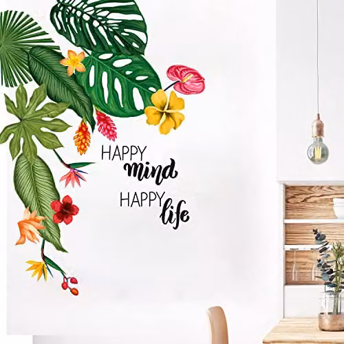 WALPLUS Tropical Summer Floral Wall Stickers, 26 Piece Multicolour Removable Adhesive Decals for Nursery and Kids Bedroom Decor – 2