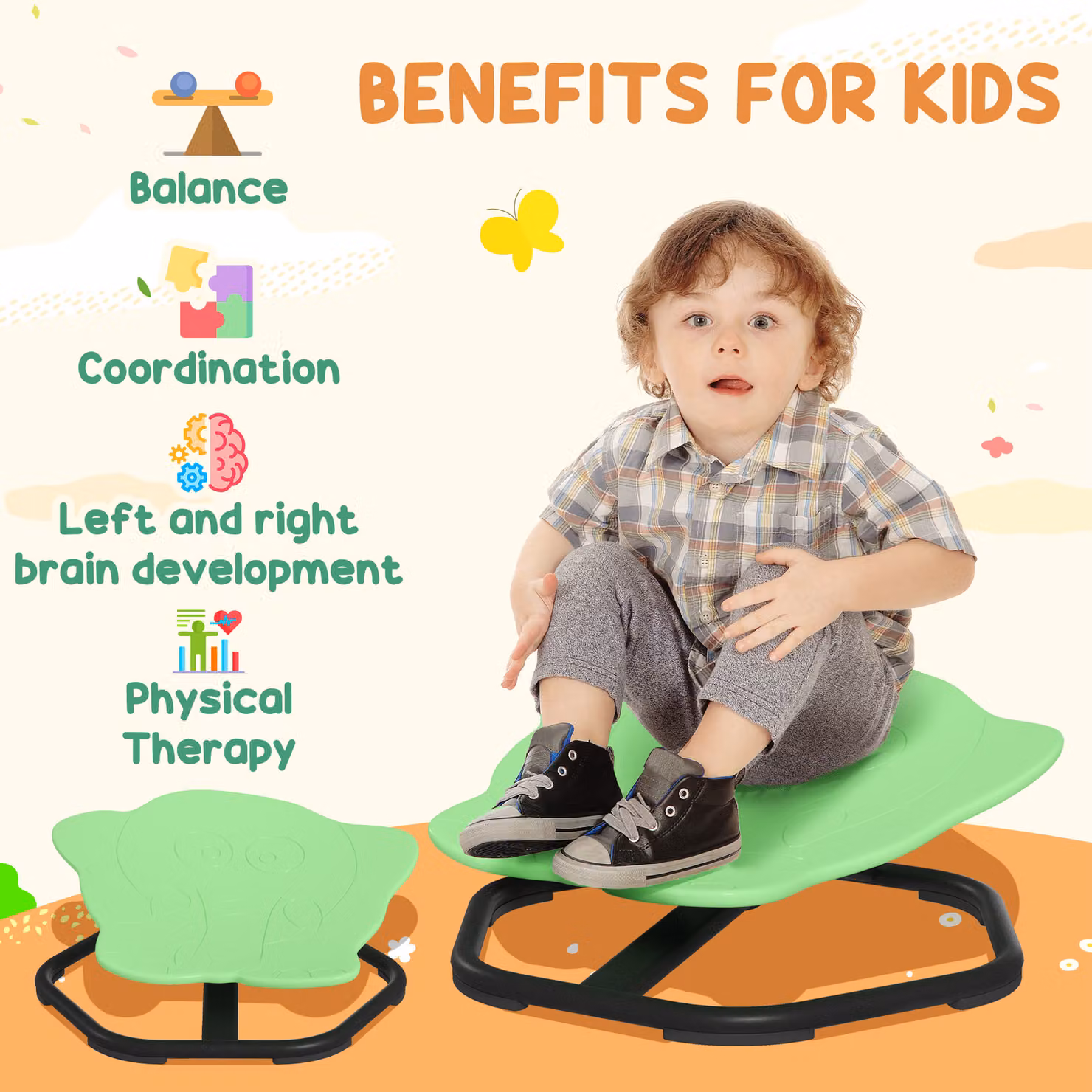 AIYAPLAY Elephant Shape Spinning Sensory Chair in Green for Children Aged 3-6 Years – 3