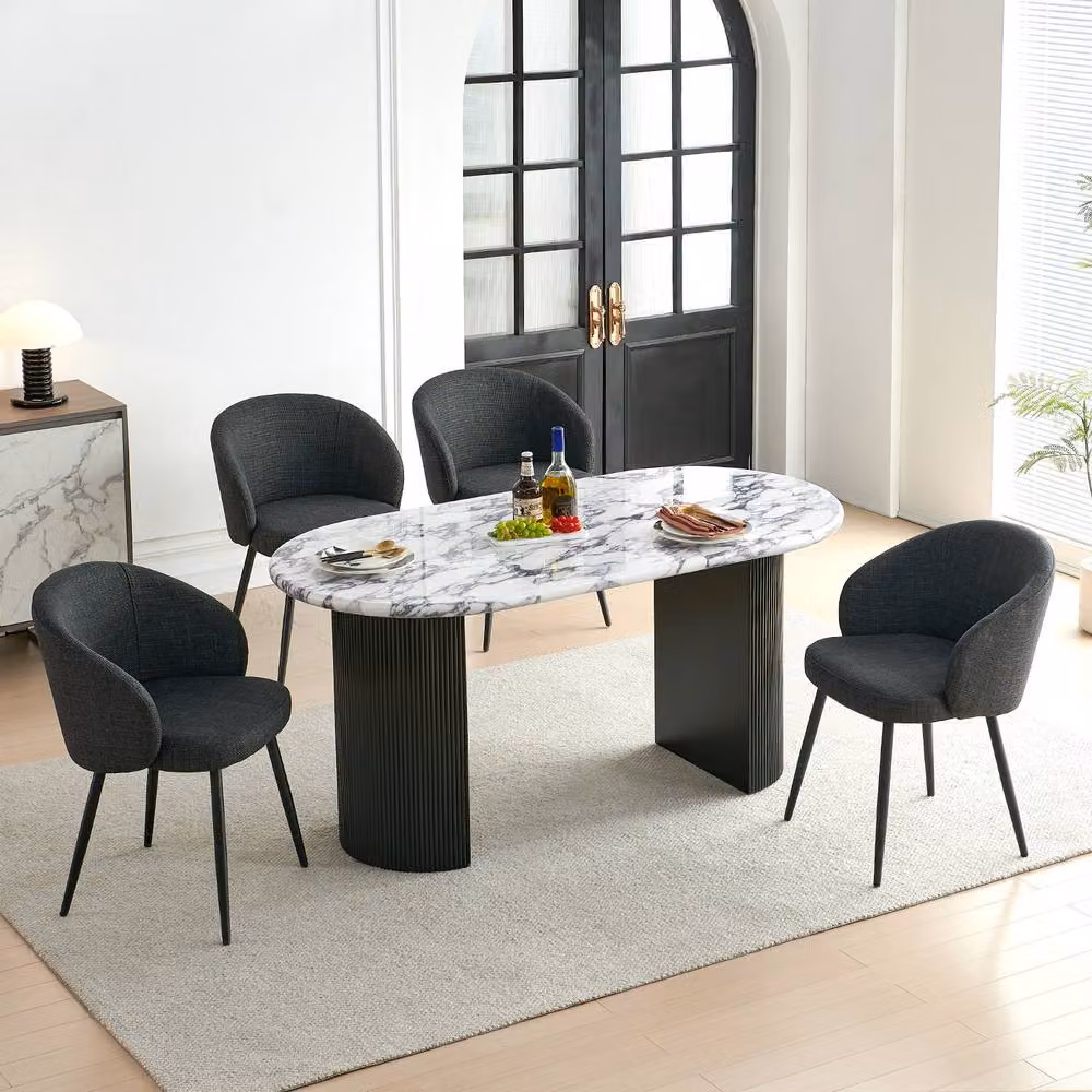 SONARA Modern Set of 2 Grey Fabric Ergonomic Dining Chairs with Armrests – 5