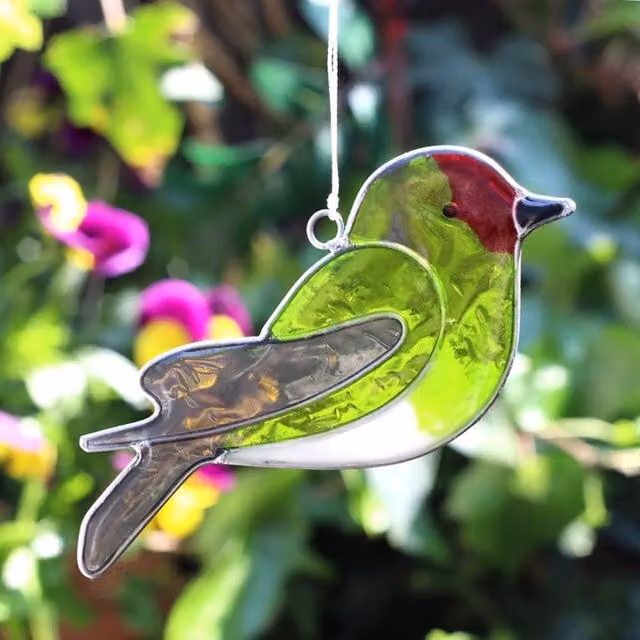 Uniqueful Multicolour Glass Goldfinch Bird Hanging Suncatcher, Diameter: 15.5 cm