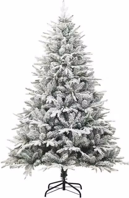 Berkfield Home Artificial Flocked Snow Christmas Tree in Green and White, Height: 180 cm