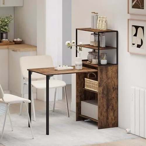 HOMCOM Folding Computer Desk with 4-Tier Bookshelf in Brown and Black, W/D/H: 127 x 60 x 105 cm – 6